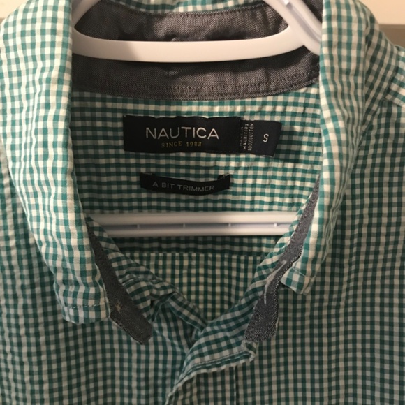 Nautica Men’s Gingham 100% Cotton US S Green & White Long Sleeve Button down - Picture 4 of 7